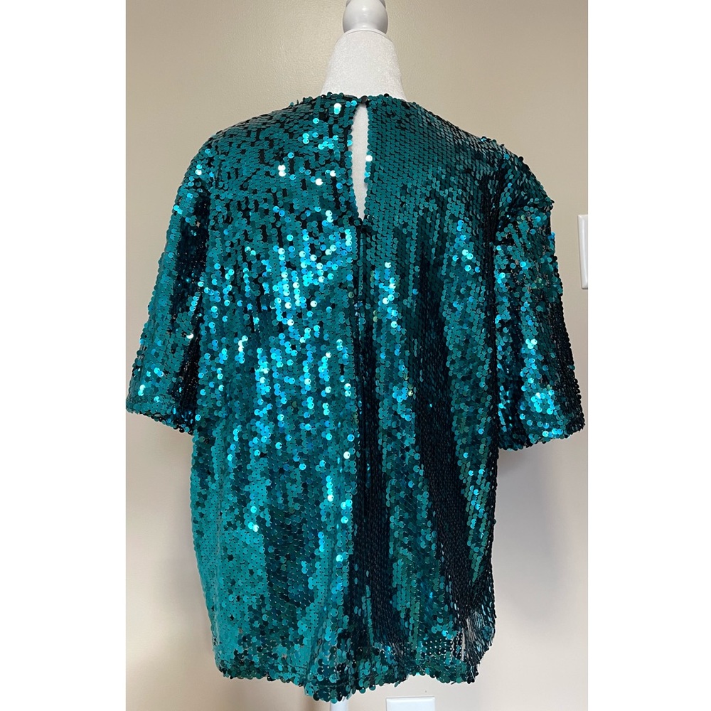 Teal Sequin Short Sleeve Party Shirt | NWT - Picture 5 of 5